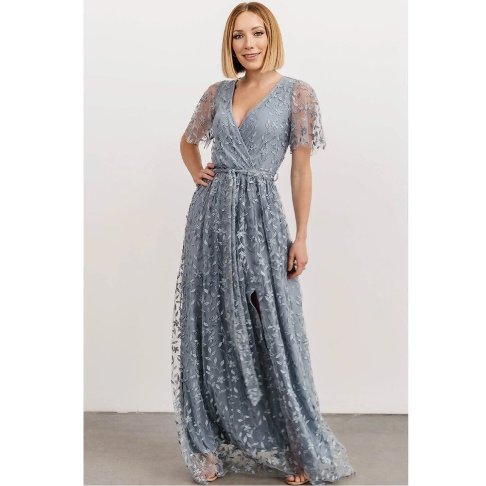 Baltic Born Marseille Embossed Maxi Dress | Dusty Blue - S
